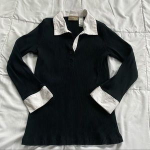 black and white collared shirt